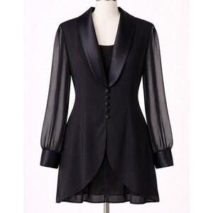 Vintage JR Nites Black Sheer Satin Tunic Top Sz 12 Whimsygoth Quiet Luxury Large